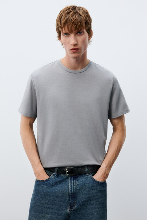 

Футболка прямая из гладкой ткани, Серый, Футболка прямая из гладкой ткани