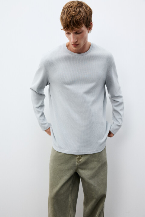 

Лонгслив из фактурного трикотажа, Бежевый, Лонгслив из фактурного трикотажа