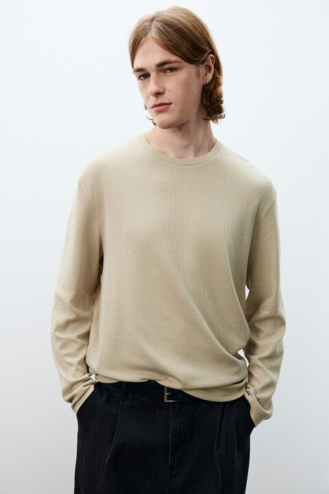 

Лонгслив из фактурного трикотажа, Бежевый, Лонгслив из фактурного трикотажа