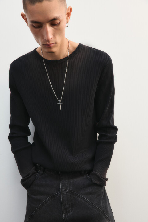 

Лонгслив облегающий в рубчик, Черный, Лонгслив облегающий в рубчик