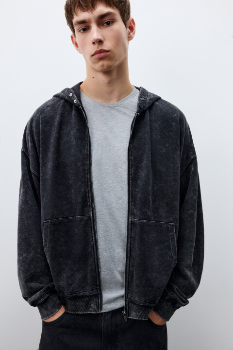 

Худи-зипка с вареным эффектом, Черный, Худи-зипка с вареным эффектом