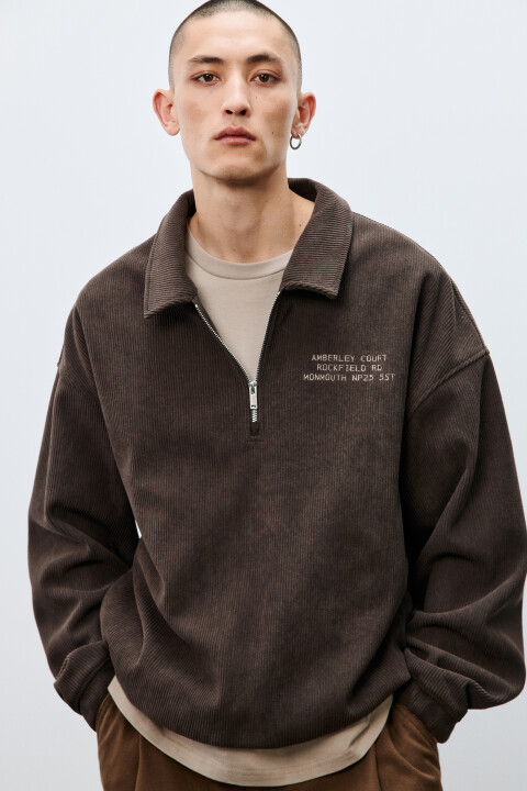 

Худи из футера с вышивкой и замком, Коричневый, Худи из футера с вышивкой и замком