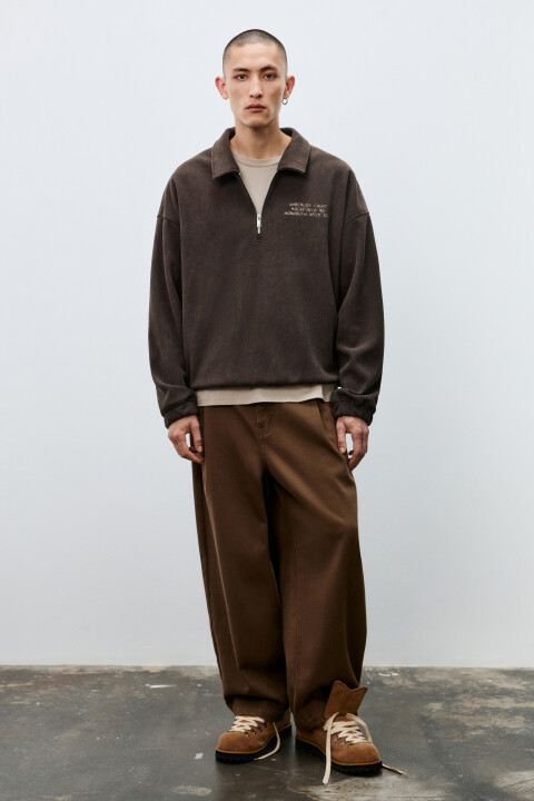 

Худи из футера с вышивкой и замком, Коричневый, Худи из футера с вышивкой и замком