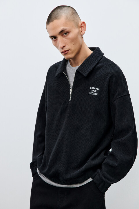 

Худи из футера с вышивкой и замком, Черный, Худи из футера с вышивкой и замком