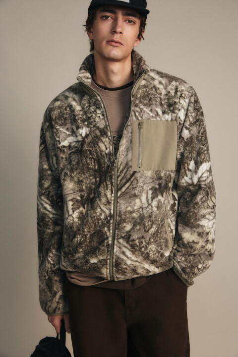 

Толстовка на молнии флисовая с принтом, Серый, Толстовка на молнии флисовая с принтом