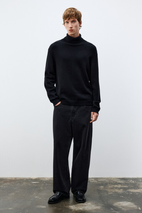 

Свитер тонкий с воротником-стойкой, Черный, Свитер тонкий с воротником-стойкой