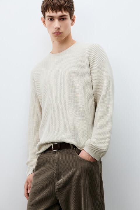 

Джемпер вязаный хлопковый, Молочный, Джемпер вязаный хлопковый