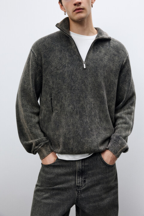 

Джемпер рваный с вареным эффектом, Коричневый, Джемпер рваный с вареным эффектом