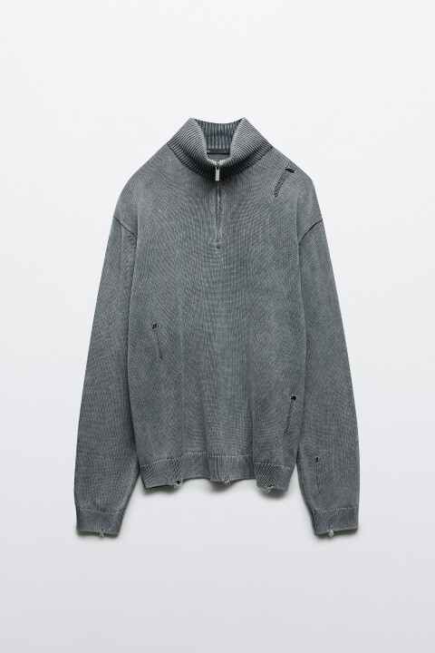 

Джемпер рваный с вареным эффектом, Серый, Джемпер рваный с вареным эффектом