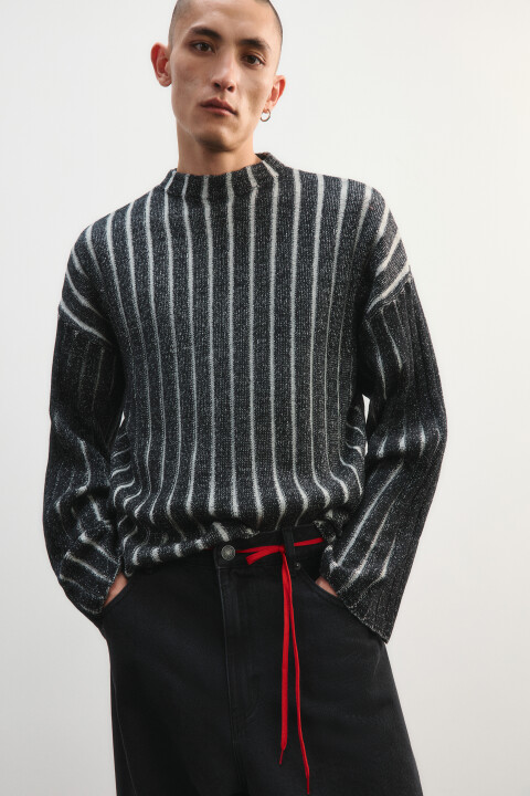 

Джемпер вязаный в полоску, Черный, Джемпер вязаный в полоску