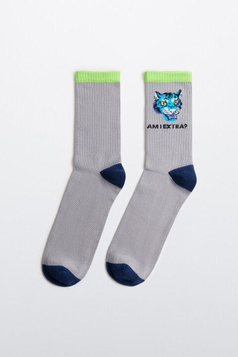 

Носки высокие с принтом, Серый, Носки высокие с принтом