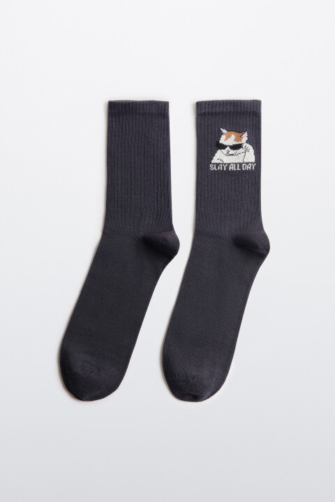 

Носки высокие с принтом, Серый, Носки высокие с принтом