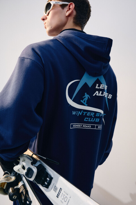 

Худи с капюшоном и принтом, Синий, Худи с капюшоном и принтом