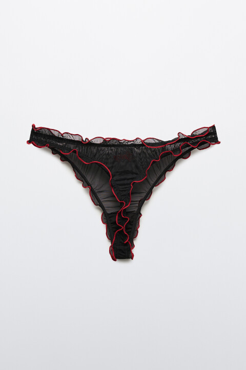 

Трусы-стринги из сетки с оборками, Коричневый, Трусы-стринги из сетки с оборками