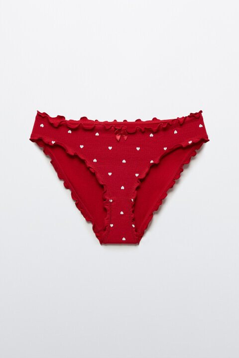 

Трусы-слипы в рубчик с оборками, Красный, Трусы-слипы в рубчик с оборками