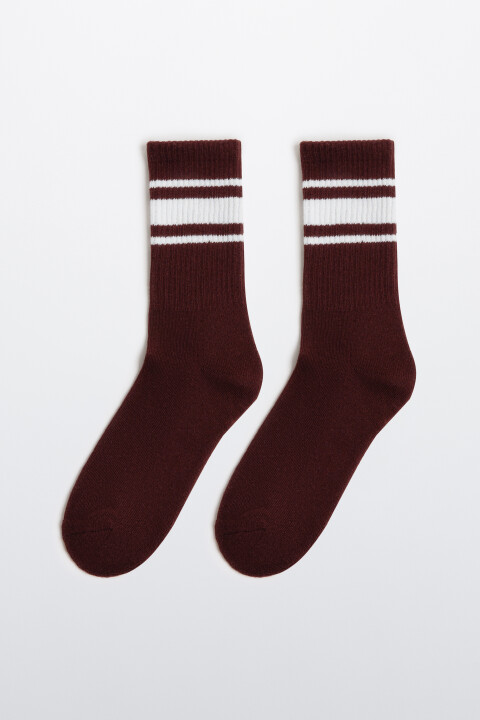 

Носки в рубчик с полосками, Коричневый, Носки в рубчик с полосками