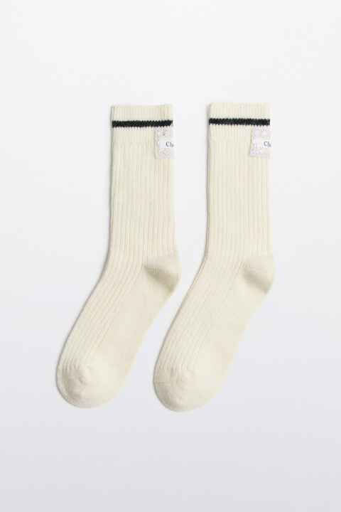 

Носки теплые с кружевным патчем, Ванильный, Носки теплые с кружевным патчем