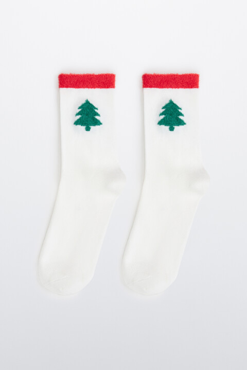 

Носки высокие с новогодней вышивкой, Ванильный, Носки высокие с новогодней вышивкой