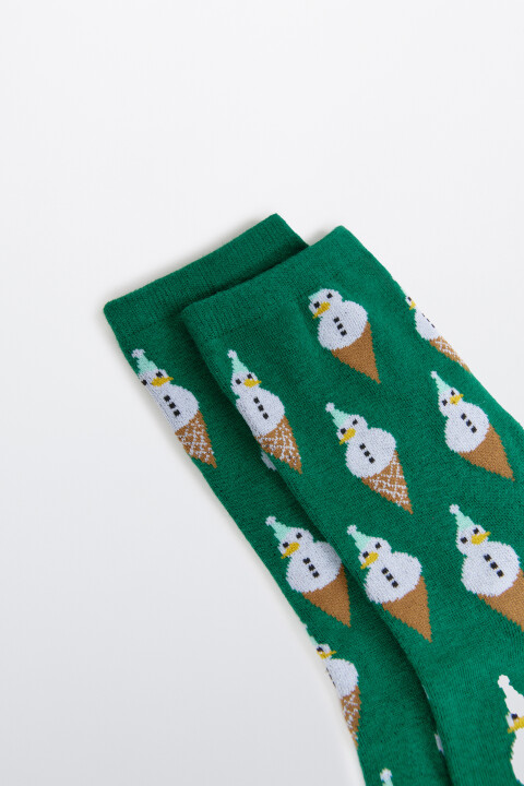 

Носки высокие с новогодней вышивкой, Зеленый, Носки высокие с новогодней вышивкой