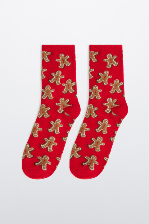 

Носки высокие с новогодней вышивкой, Красный, Носки высокие с новогодней вышивкой