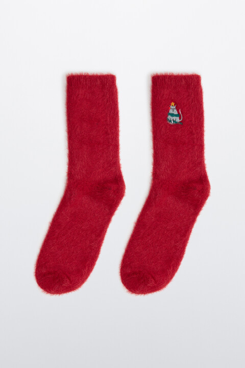 

Носки махровые с новогодней вышивкой, Красный, Носки махровые с новогодней вышивкой