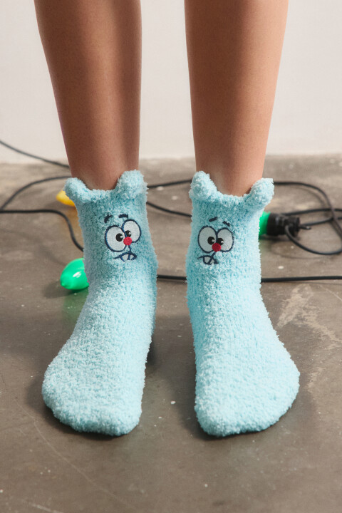 

Носки махровые с вышивкой и ушками, Голубой, Носки махровые с вышивкой и ушками