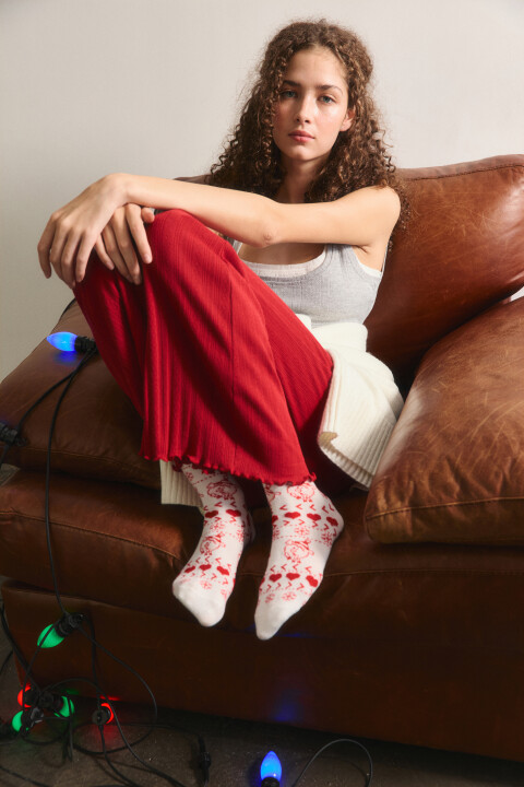 

Носки высокие с узором, Красный, Носки высокие с узором