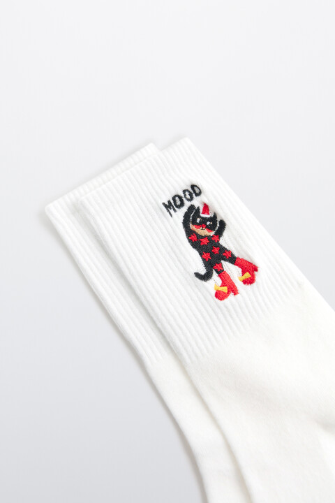 

Носки в рубчик с новогодней вышивкой, Красный, Носки в рубчик с новогодней вышивкой