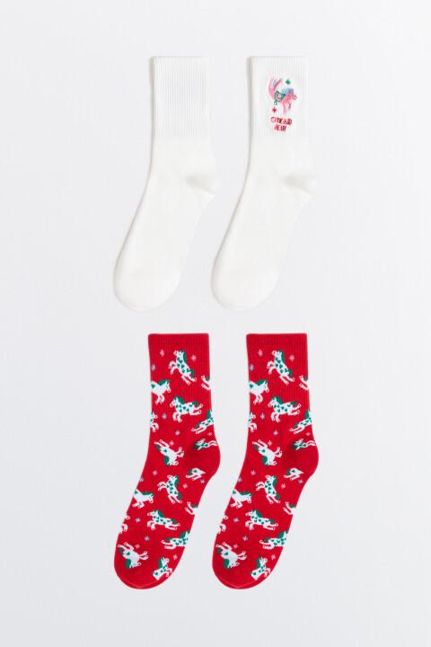 

Набор носков в рубчик с вышивкой, Красный, Набор носков в рубчик с вышивкой