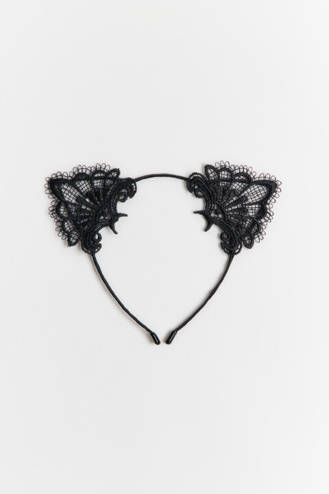 

Ободок с кружевными ушками, Черный, Ободок с кружевными ушками
