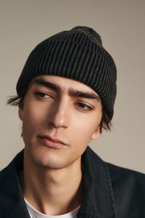 

Шапка-бини вязаная в рубчик, Серый, Шапка-бини вязаная в рубчик