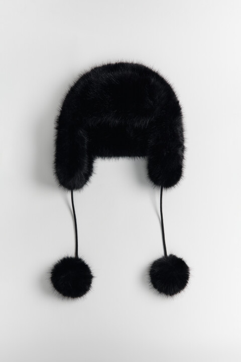 

Шапка-ушанка с помпонами, Черный, Шапка-ушанка с помпонами