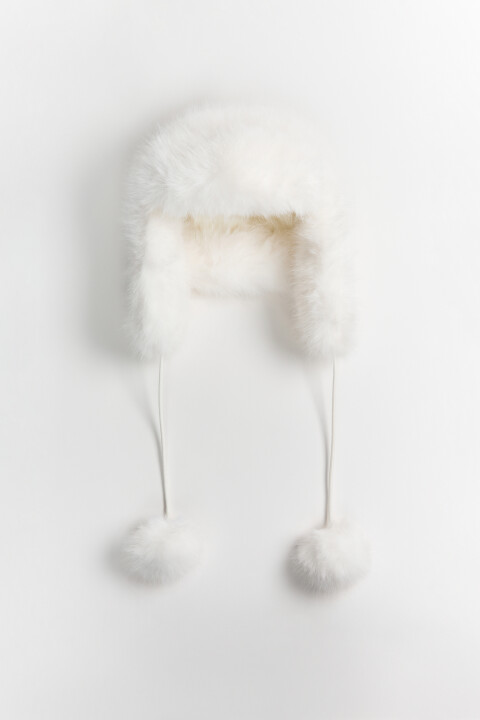 

Шапка-ушанка с помпонами, Молочный, Шапка-ушанка с помпонами