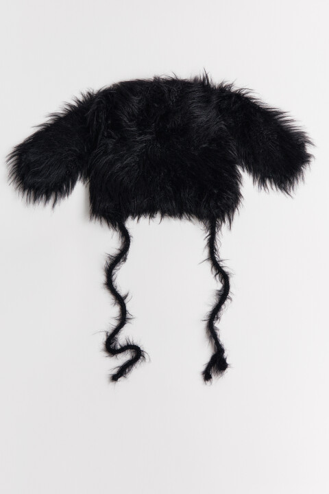 

Шапка-чепчик пушистая с ушками, Черный, Шапка-чепчик пушистая с ушками