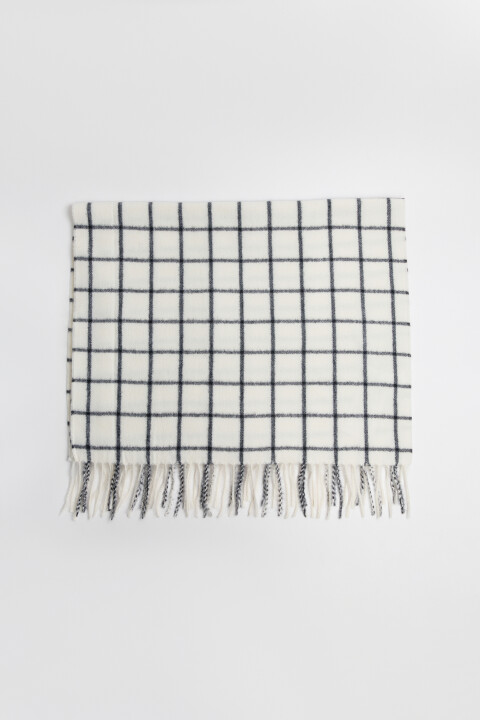 

Шарф в клетку с длинной бахромой, Белый, Шарф в клетку с длинной бахромой