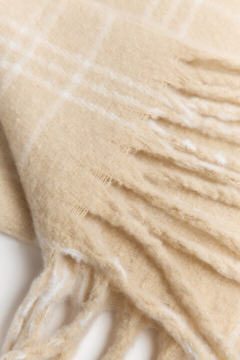 

Шарф теплый клетчатый с бахромой, Бежевый, Шарф теплый клетчатый с бахромой