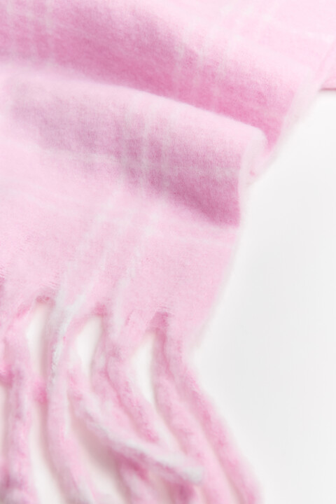 

Шарф теплый клетчатый с бахромой, Розовый, Шарф теплый клетчатый с бахромой