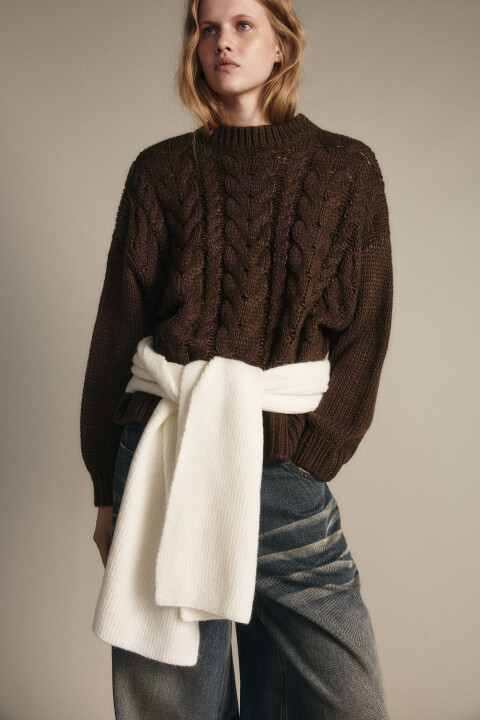 

Шарф тонкий вязаный в рубчик, Молочный, Шарф тонкий вязаный в рубчик