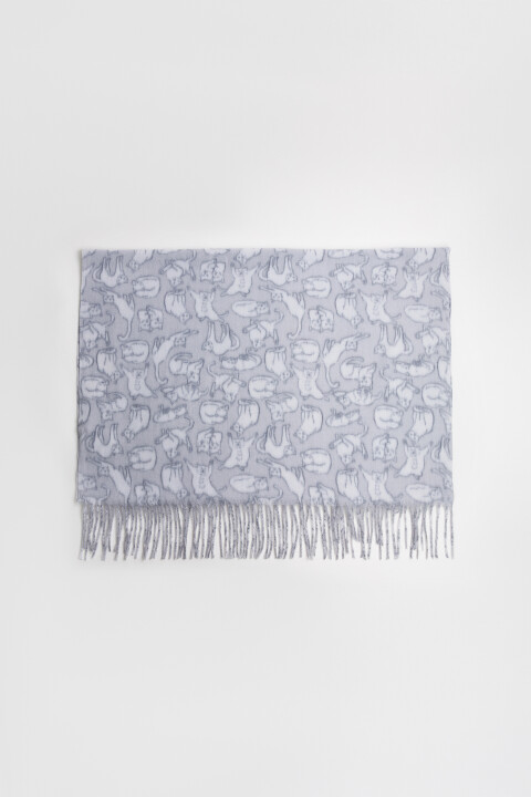 

Шарф тонкий с принтом и бахромой, Серый, Шарф тонкий с принтом и бахромой