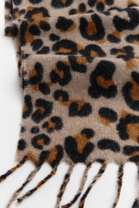 

Шарф с бахромой и леопардовым принтом, Коричневый, Шарф с бахромой и леопардовым принтом