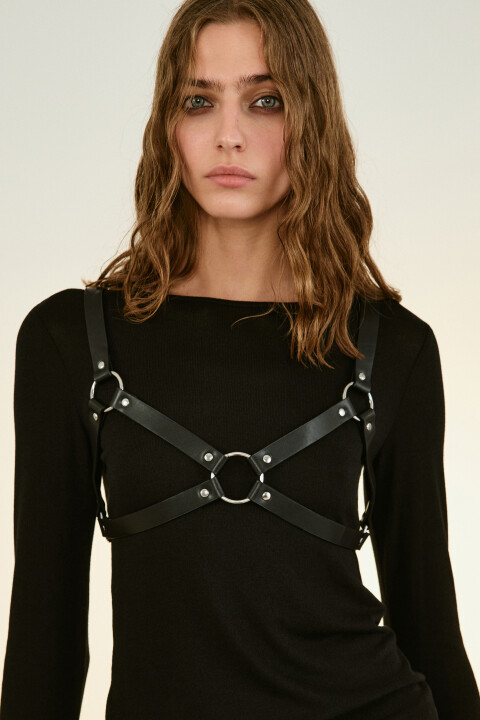 

Портупея с металлическими пряжками, Черный, Портупея с металлическими пряжками