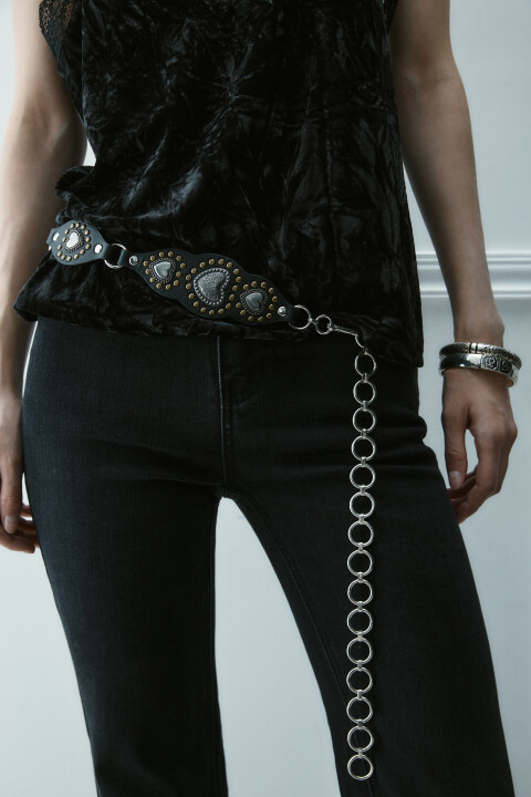 

Ремень-цепочка декоративный с узором, Черный, Ремень-цепочка декоративный с узором