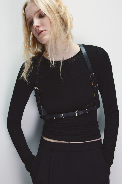 

Портупея с кожаной фактурой, Черный, Портупея с кожаной фактурой