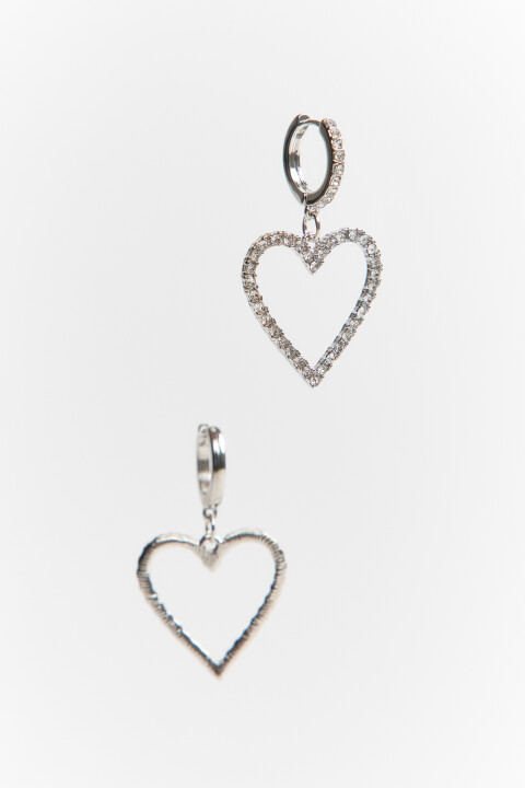 

Серьги с сердечками и стразами, Серый, Серьги с сердечками и стразами