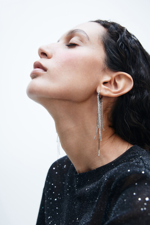 

Серьги с длинными подвесками и стразами, Серый, Серьги с длинными подвесками и стразами