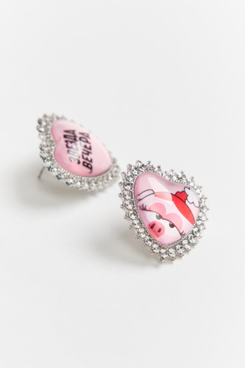 

Серьги в виде сердечка с принтом, Серый, Серьги в виде сердечка с принтом