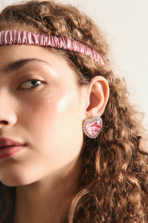 

Серьги в виде сердечка с принтом, Серый, Серьги в виде сердечка с принтом