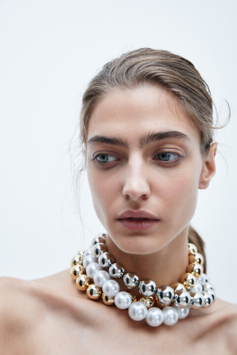 

Ожерелье из крупных бусин, Серый, Ожерелье из крупных бусин