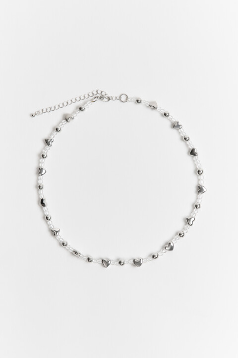 

Ожерелье из бисера с сердечками, Серый, Ожерелье из бисера с сердечками