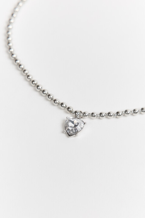 

Ожерелье с сердечком и кристаллом, Серый, Ожерелье с сердечком и кристаллом
